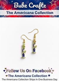 Image 1 of Lady Liberty Drop Earrings – Gold &amp; Blue Enamel, Hypoallergenic