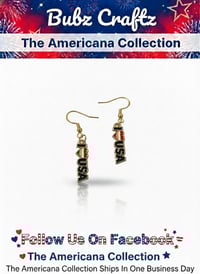 Image 1 of I Love USA Enamel Earrings - 925 Sterling Silver Hooks, Americana
