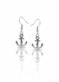 Image 1 of Anchor Drop Earrings, 925 Sterling Silver Wires, Nautical Marine Jewelry, Hypoallergenic Dangle E...