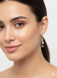 Image 2 of Lady Liberty Drop Earrings – Gold &amp; Blue Enamel, Hypoallergenic