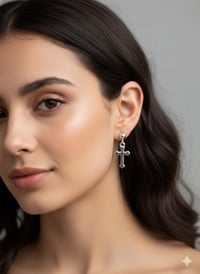 Image 2 of Hypoallergenic Stainless Steel 1" Cross Drop Earrings – 4mm Ball Studs