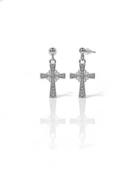Image 1 of Hypoallergenic Stainless Steel Crystal Cross Earrings | 1.25" Total Length | 1" Drop | Next Day S...