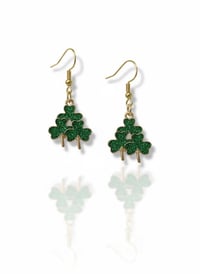 Image 1 of St. Patrick's Day Shamrock Earrings – Green Glitter, 925 Sterling Silver 