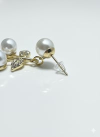 Image 2 of Pearl Cherry Drop Earrings - Gold Crystal Leaf Dangle Jewelry
