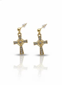Image 2 of Hypoallergenic Stainless Steel Crystal Cross Earrings | 1.25" Total Length | 1" Drop | Next Day S...