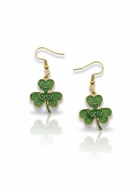 Image 1 of Sparkling Green Shamrock Earrings, Sterling Silver Hooks, St. Patrick's Day Jewelry