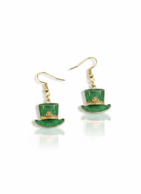 Image 1 of Sparkle - Luck: Green Glitter Leprechaun Hat Earrings in 925 Sterling Silver