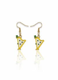 Image 1 of St. Patrick's Day Harp Dangle Earrings – Sterling Silver, Shamrock Jewelry