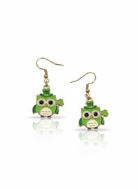 Image 1 of St. Patrick's Day Owl Earrings – Green Enamel, Sterling Silver