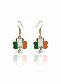 Image 1 of Irish Flag Shamrock Dangle Earrings – .925 Sterling Silver, St. Patrick's Day