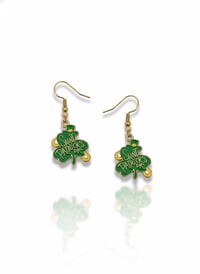 Image 1 of Shamrock Drop Earrings, Green Enamel, Sterling Silver, St. Patrick's Day