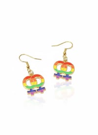 Image 1 of Rainbow Enamel Double Venus Earrings - Gold Lesbian Pride Jewelry