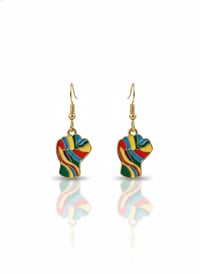 Image 1 of Enameled Fist Dangle Earrings – Colorful Unity Jewelry