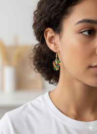 Image 2 of Enameled Fist Dangle Earrings – Colorful Unity Jewelry