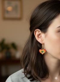 Image 2 of Rainbow Heart Dangle Earrings – Enamel Retro Pride Jewelry