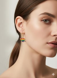 Image 2 of Rainbow Heart Arrow Dangle Earrings | Gold Pride Jewelry