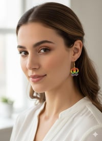 Image 2 of Rainbow Enamel Double Venus Earrings - Gold Lesbian Pride Jewelry