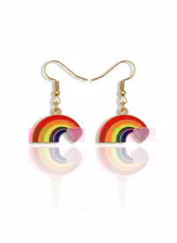 Image 1 of Rainbow Heart Dangle Earrings, Enamel Pride Jewelry
