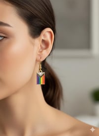 Image 2 of Progress Pride Flag Dangle Earrings • Gold Plated Stainless Steel