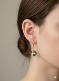 Image 2 of Rainbow Pride Lip Dangle Earrings – Gold LGBTQ Enamel Jewelry