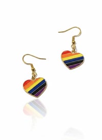 Image 1 of Pride Striped Heart Earrings Colorful Enamel Heart Dangles