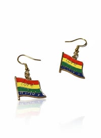 Image 1 of Love Wins Pride Flag Earrings – Rainbow Enamel Dangle Jewelry