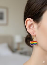 Image 2 of Wavy Pride Flag Earrings, Gold Plated Enamel LGBTQ Jewelry