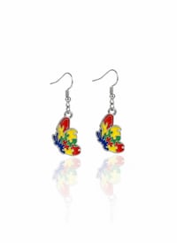 Image 1 of Butterfly Puzzle Piece Drop Earrings - Autism Awareness Jewelry