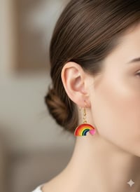Image 2 of Rainbow Heart Dangle Earrings, Enamel Pride Jewelry