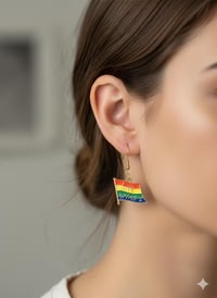 Image 2 of Love Wins Pride Flag Earrings – Rainbow Enamel Dangle Jewelry