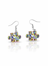 Image 1 of Autism Awareness Puzzle Piece Earrings - Colorful Jigsaw Heart Jewelry - Neurodiversity Gift for ...