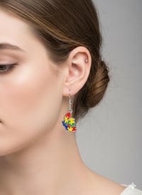Image 2 of Butterfly Puzzle Piece Drop Earrings - Autism Awareness Jewelry
