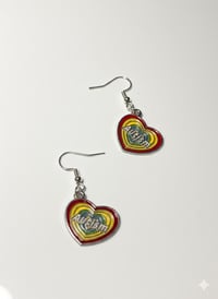 Image 1 of Enamel Heart Autism Awareness Dangle Earrings, Neurodiversity Jewelry