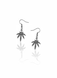 Image 1 of Silver Leaf Earrings, Cannabis Leaf Dangle Earrings, Pot Leaf Jewelry, Marijuana Leaf Charm Earri...