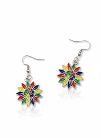 Image 1 of Sunflower Puzzle Piece Earrings, Autism Awareness, Enamel Dangle