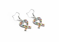 Image 1 of Autism Awareness Heart Ribbon Earrings - Vibrant Puzzle Piece Design
