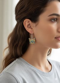 Image 2 of Enamel Butterfly Puzzle Earrings, Autism Awareness Dangles