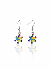 Image 1 of Enamel Puzzle Piece Drop Earrings, Autism Awareness Jewelry