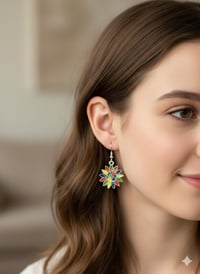 Image 2 of Sunflower Puzzle Piece Earrings, Autism Awareness, Enamel Dangle