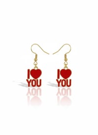 Image 1 of Red Enamel Heart Dangle Earrings – I Love You Valentine's Gift