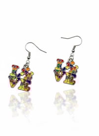 Image 1 of Autism Awareness Earrings – Colorful Puzzle Piece LOVE Dangle Jewelry