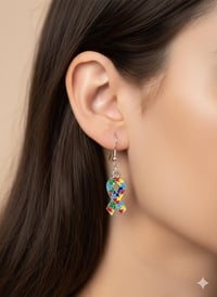 Image 2 of Puzzle Piece Ribbon Earrings, Autism Awareness, Silver Dangle