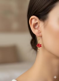 Image 2 of Red Enamel Heart Balloon Earrings, Gold Dangle Jewelry