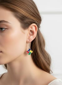 Image 2 of Autism Awareness Puzzle Piece Dangle Earrings, Neurodiversity Gift