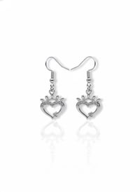Image 1 of Crowned Heart Dangle Earrings - Silver Crystal Tiara Drop