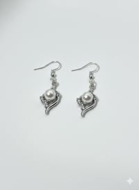 Image 1 of Silver Swirl Pearl Dangle Earrings – Crystal Accent Bridal Jewelry