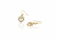 Image 1 of Gold Heart Crown Dangle Earrings – Sparkling Crystal Royal Jewelry