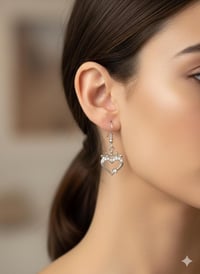 Image 2 of Crowned Heart Dangle Earrings - Silver Crystal Tiara Drop