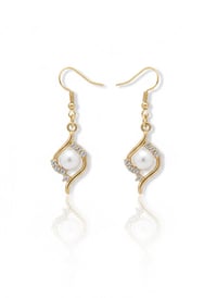 Image 1 of Gold Swirl Pearl Dangle Earrings – Crystal Accent, Bridal Jewelry