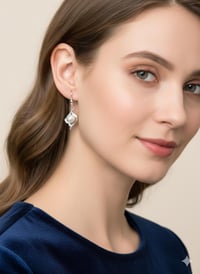 Image 2 of Silver Swirl Pearl Dangle Earrings – Crystal Accent Bridal Jewelry